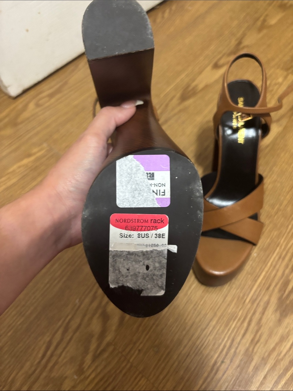 OPEN TO OFFERS - Saint Laurent Tan Leather Crisscross Slingback Heels - Picture 5 of 5